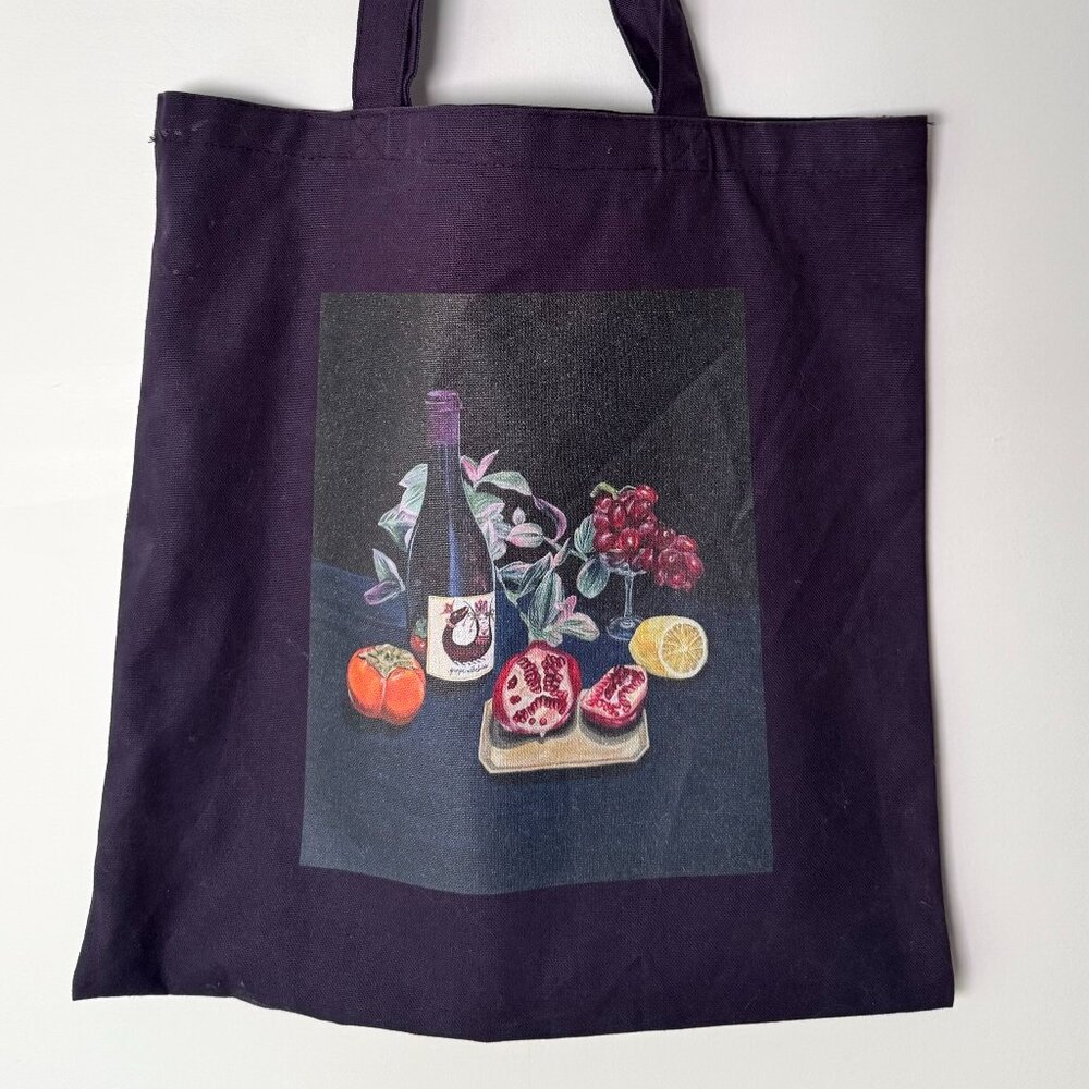 Vintage Wine Grapes Still Life Art Graphic Blue Purple Unique Canvas Tote Bag